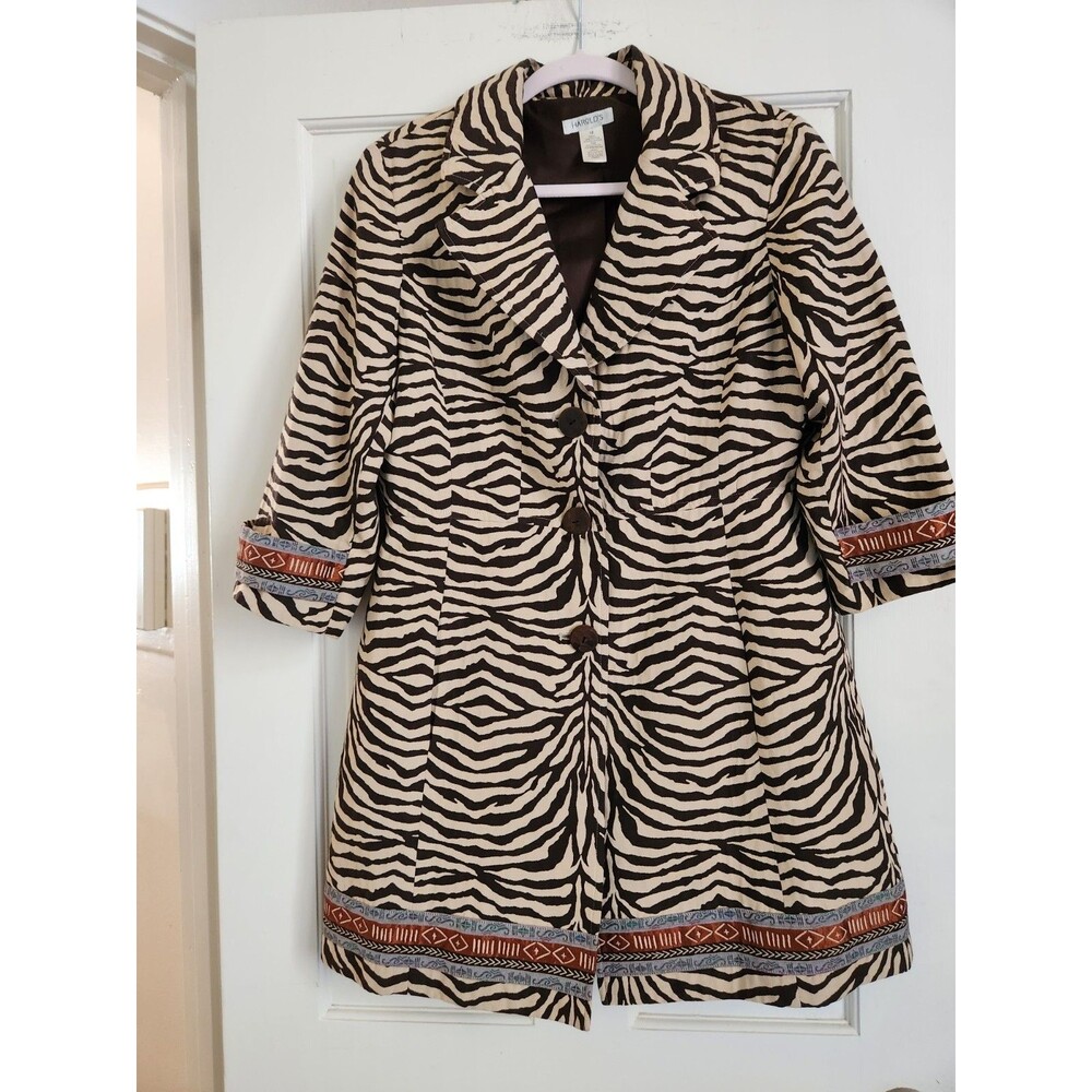 Vintage 90s Y2k Zebra Animal Print Coat Jacket Harold's Safari 12 Fall 26 Trend